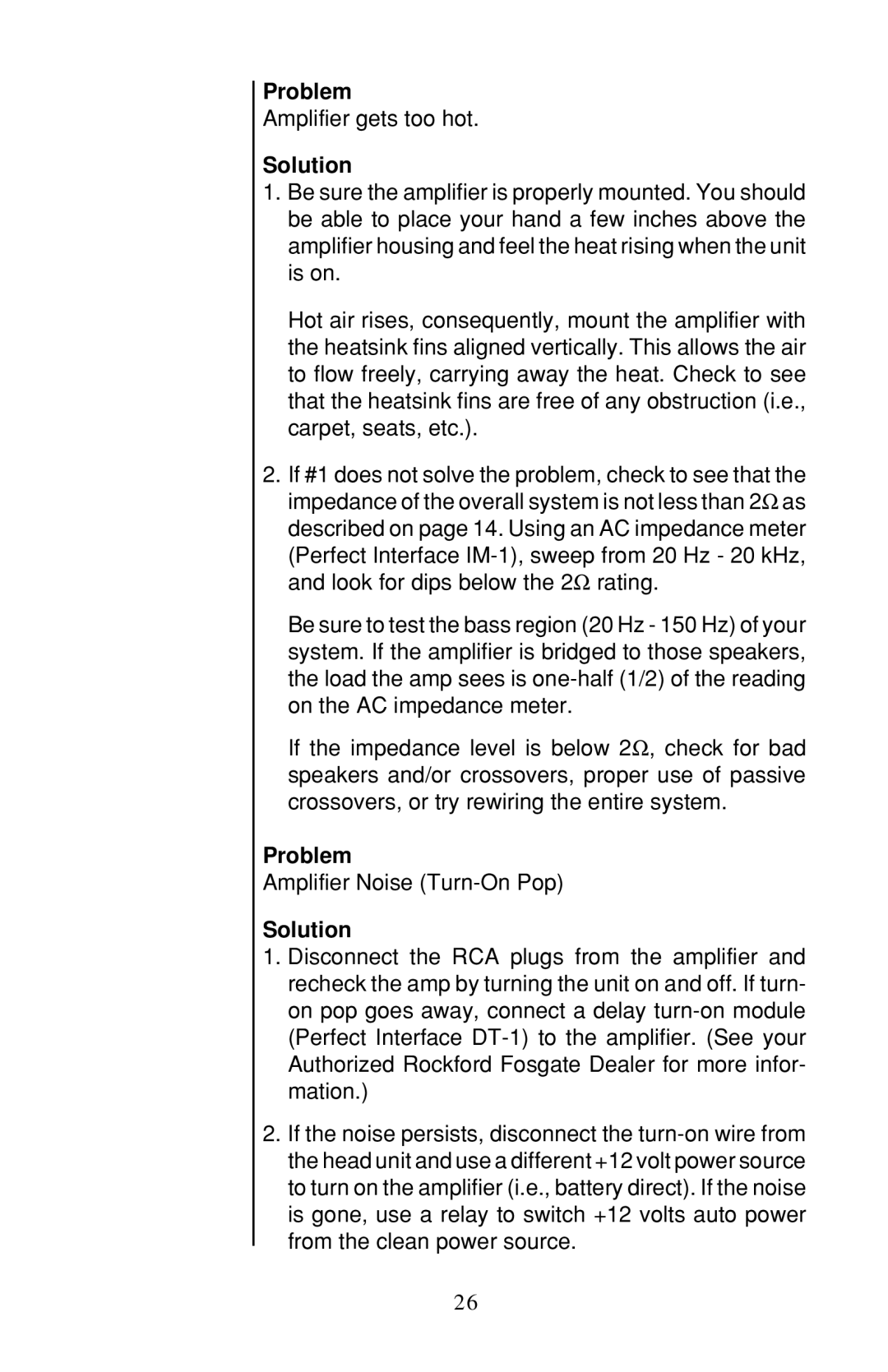 Rockford Fosgate 4-CHANNEL AMPLIFIER owner manual Amplifier gets too hot 