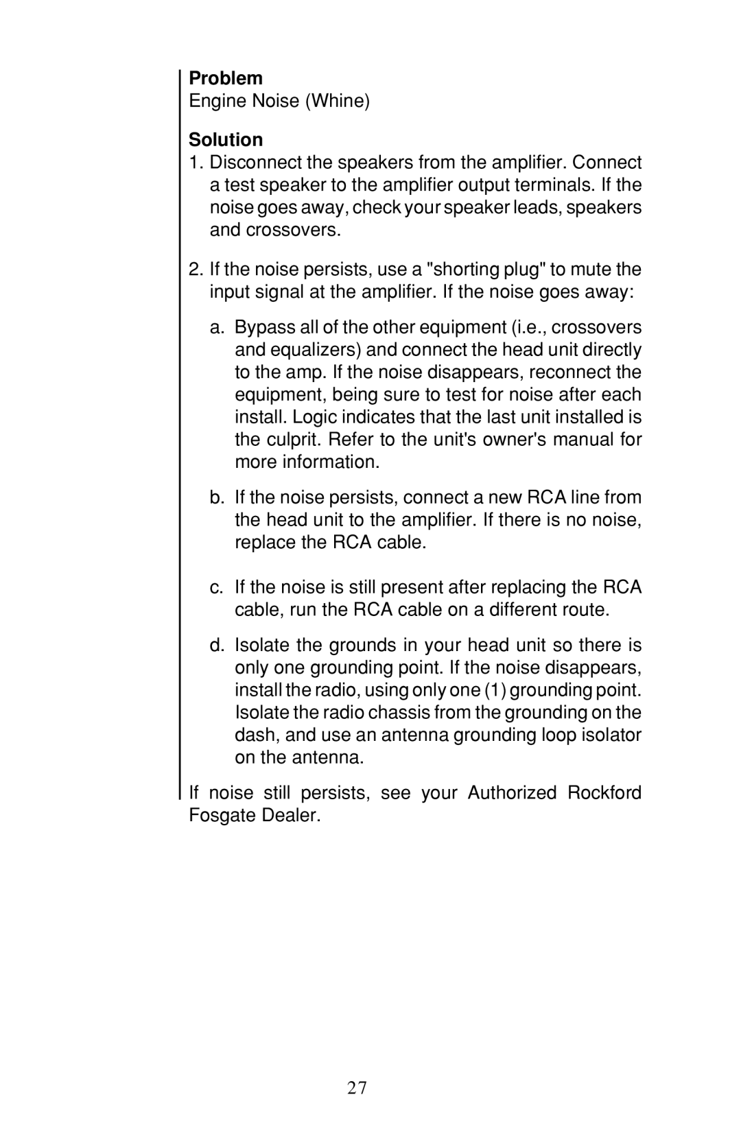 Rockford Fosgate 4-CHANNEL AMPLIFIER owner manual Engine Noise Whine 