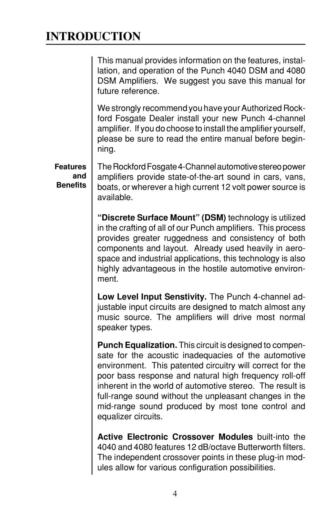 Rockford Fosgate 4-CHANNEL AMPLIFIER owner manual Introduction 