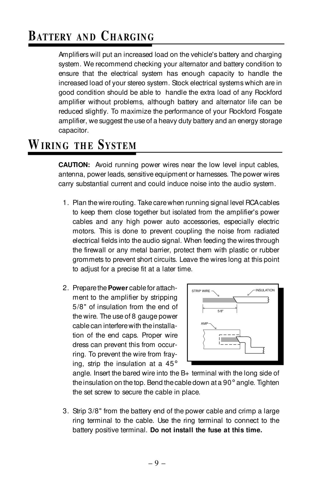 Rockford Fosgate 1000, 400, 360 manual Battery and Charging, Wiring the System 