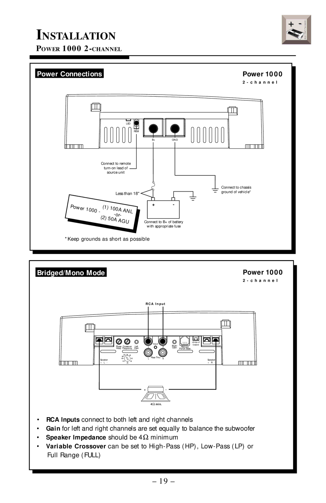 Rockford Fosgate 400, 360, 1000 manual Power Connections 