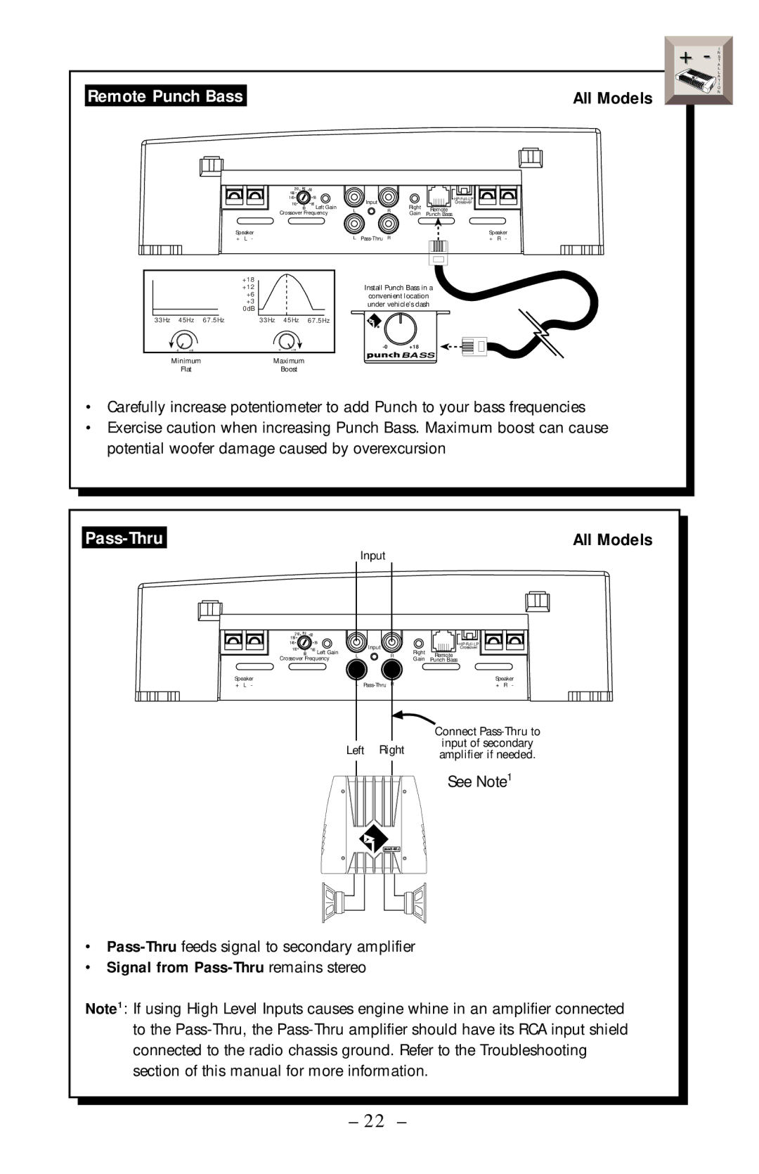 Rockford Fosgate 400, 360, 1000 manual Remote Punch Bass, Pass-Thru 