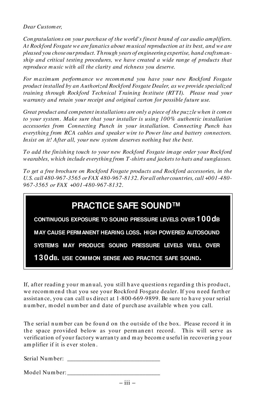 Rockford Fosgate 360, 400, 1000 manual Practice Safe Sound 