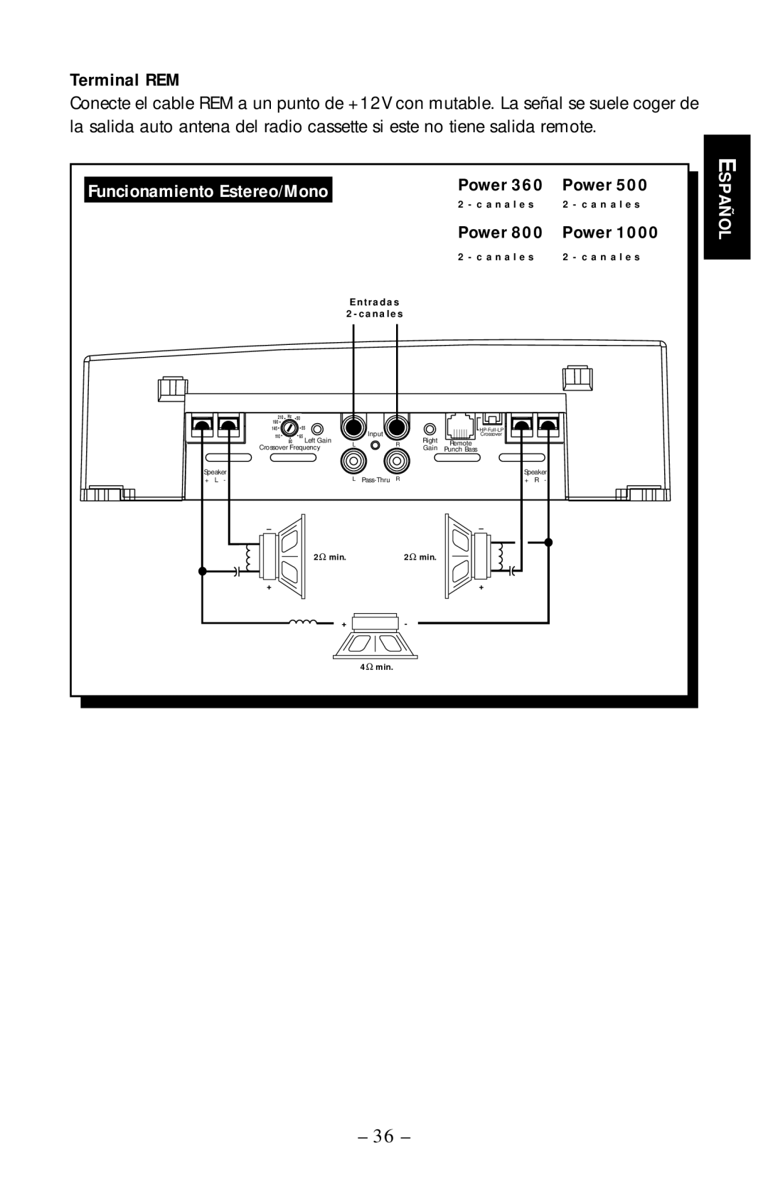 Rockford Fosgate 1000, 400, 360 manual Terminal REM, Power 800 Power 