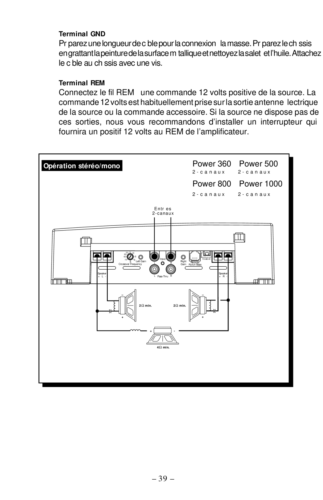 Rockford Fosgate 1000, 400, 360 manual Opération stéréo/mono, T r é e s A n a u 