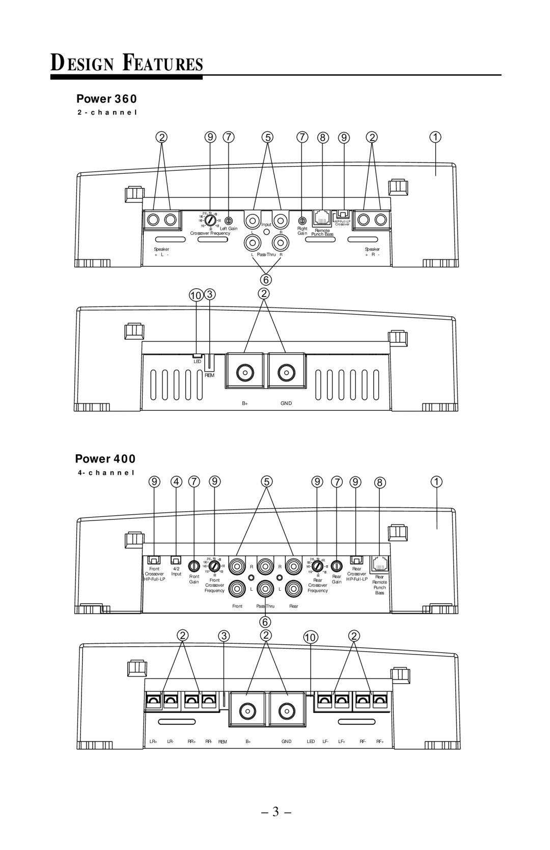 Rockford Fosgate 1000, 400, 360 manual Design Features, Power 