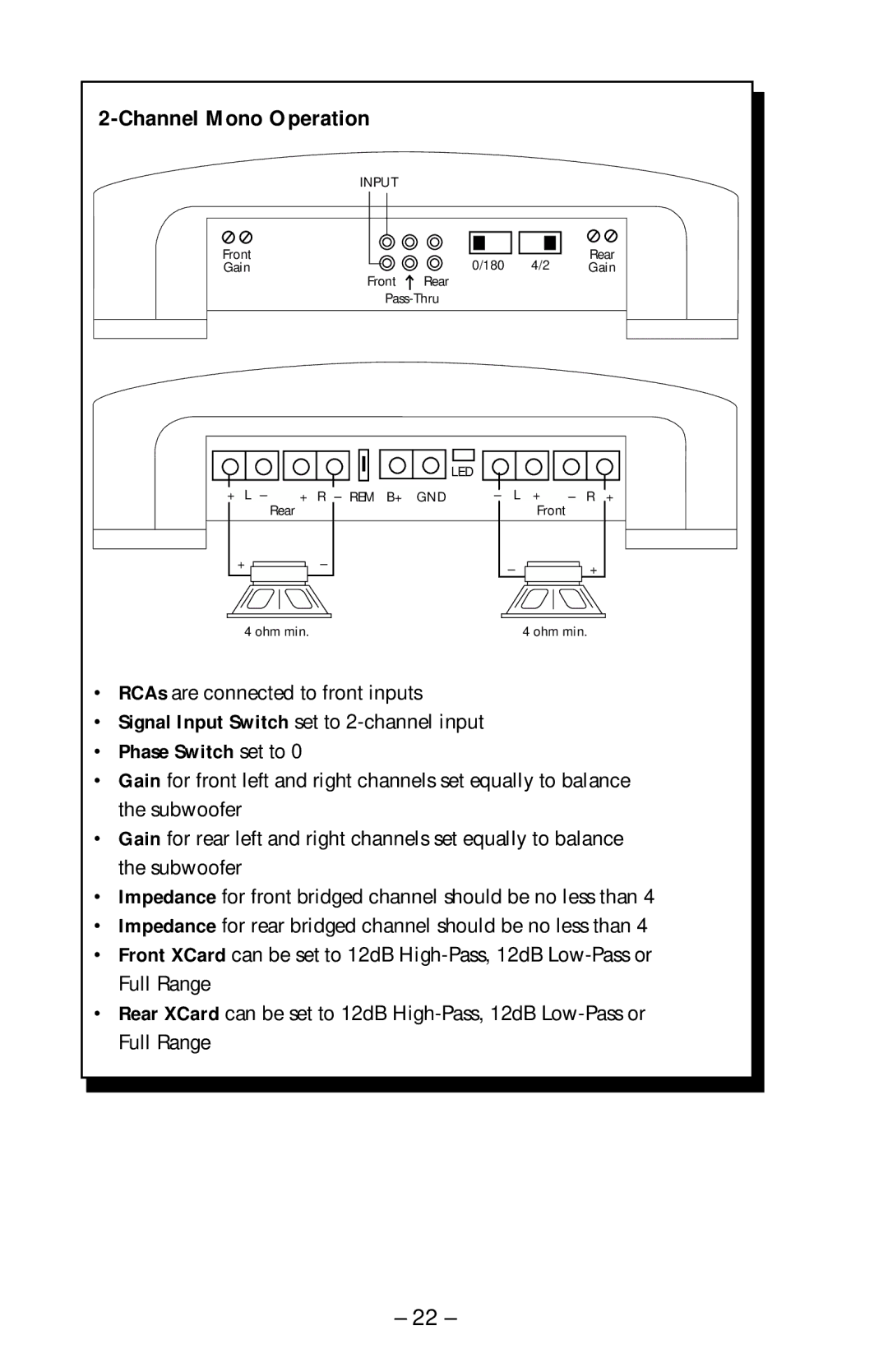 Rockford Fosgate 400x4 operation manual Channel Mono Operation 