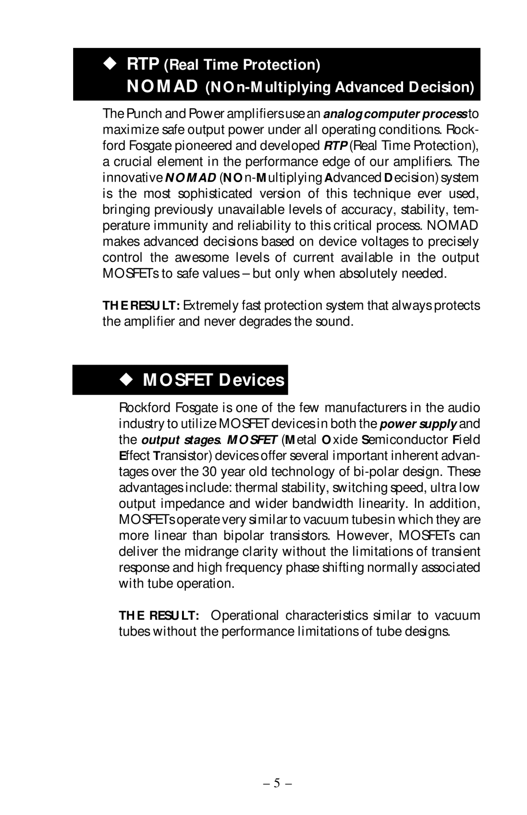 Rockford Fosgate 400x4 operation manual Mosfet Devices 