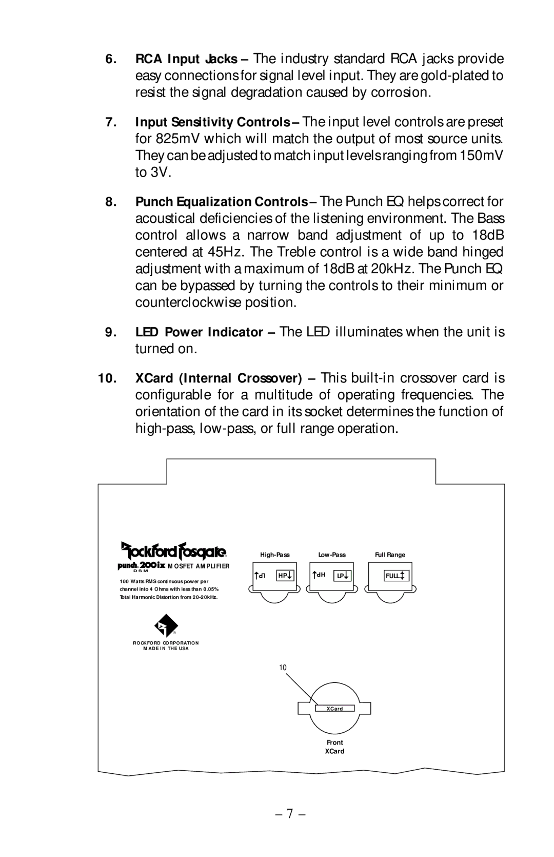 Rockford Fosgate 100ix, 40ix, 60ix, 200ix operation manual Front XCard 