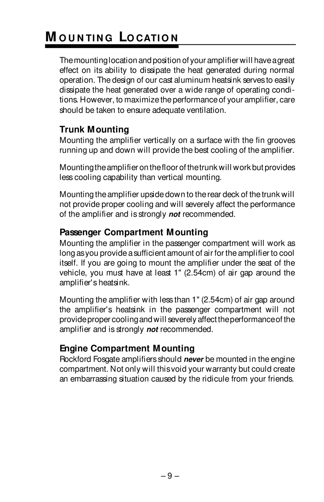 Rockford Fosgate 60ix, 40ix, 200ix, 100ix operation manual Mounting Location 