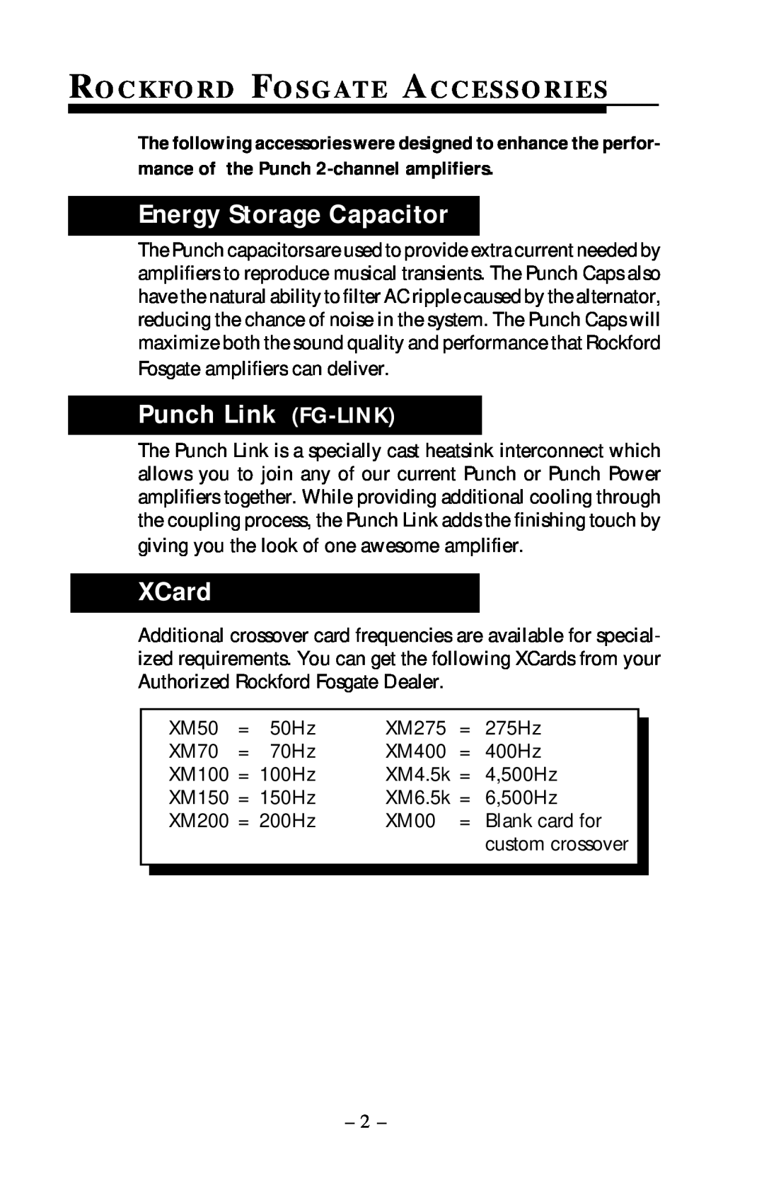 Rockford Fosgate 200ix, 40ix, 60ix, 100ix operation manual Energy Storage Capacitor, Punch Link FG-LINK, XCard 
