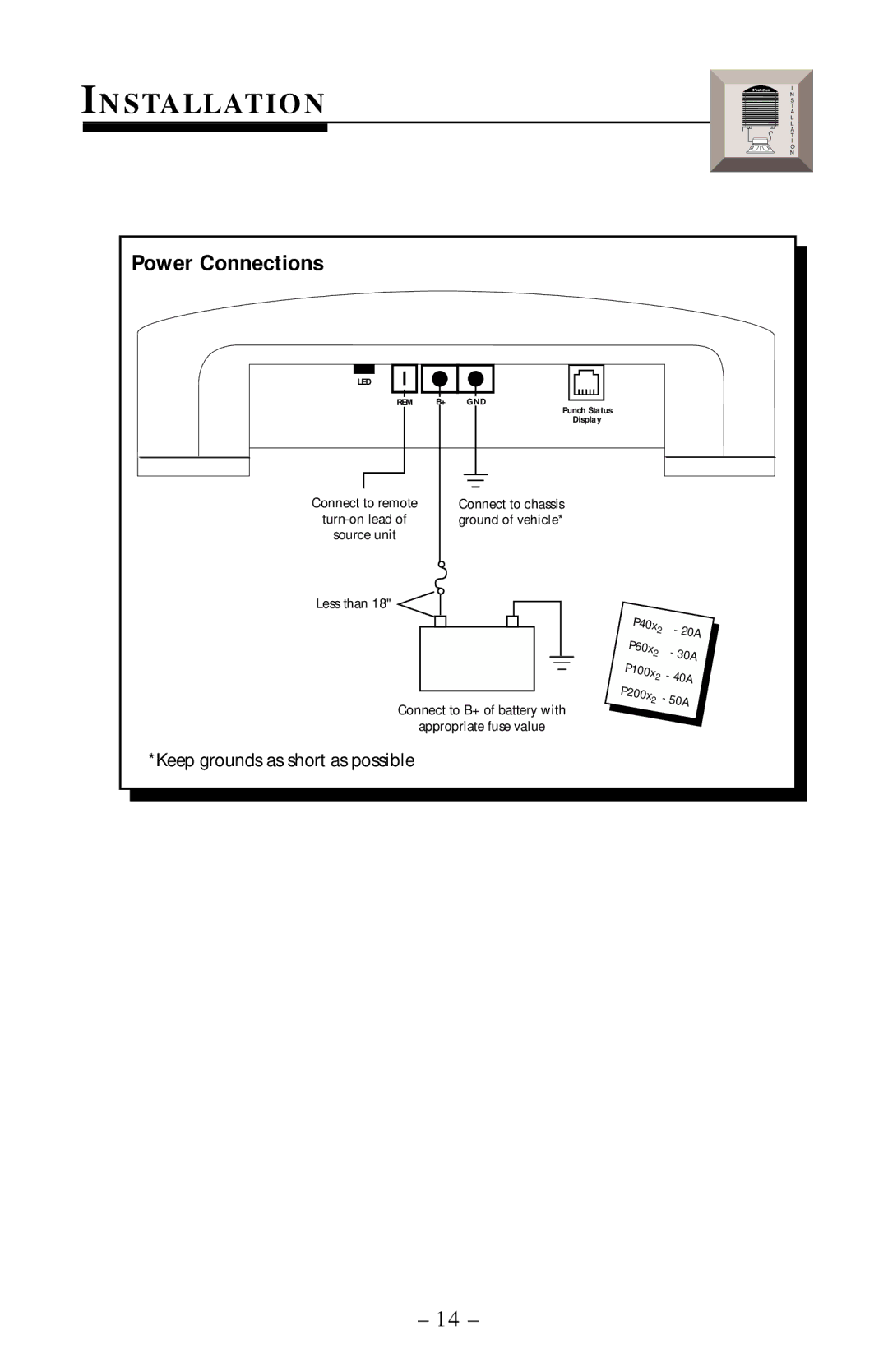 Rockford Fosgate 40X2 manual Installation, Power Connections 