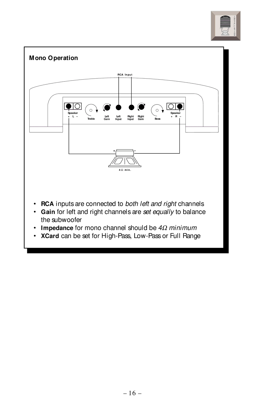 Rockford Fosgate 40X2 manual Mono Operation 