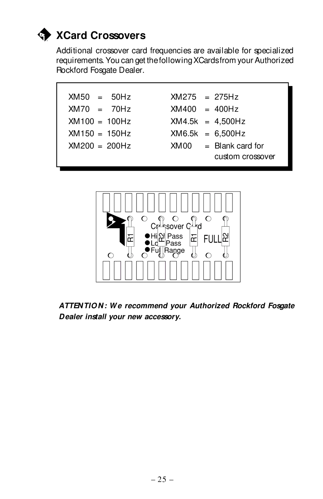 Rockford Fosgate 40X2 manual XCard Crossovers 