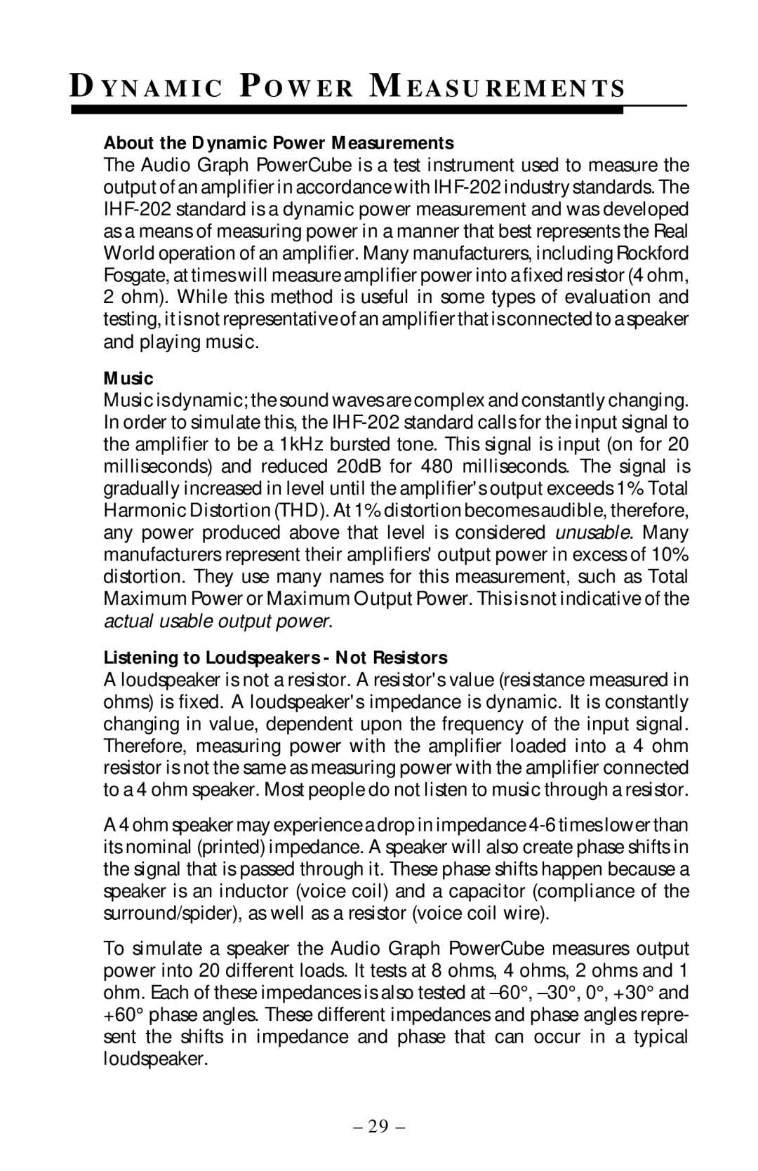 Rockford Fosgate 40X2 manual N a M I C P O W E R M E a S U R E M E N T S, About the Dynamic Power Measurements, Music 