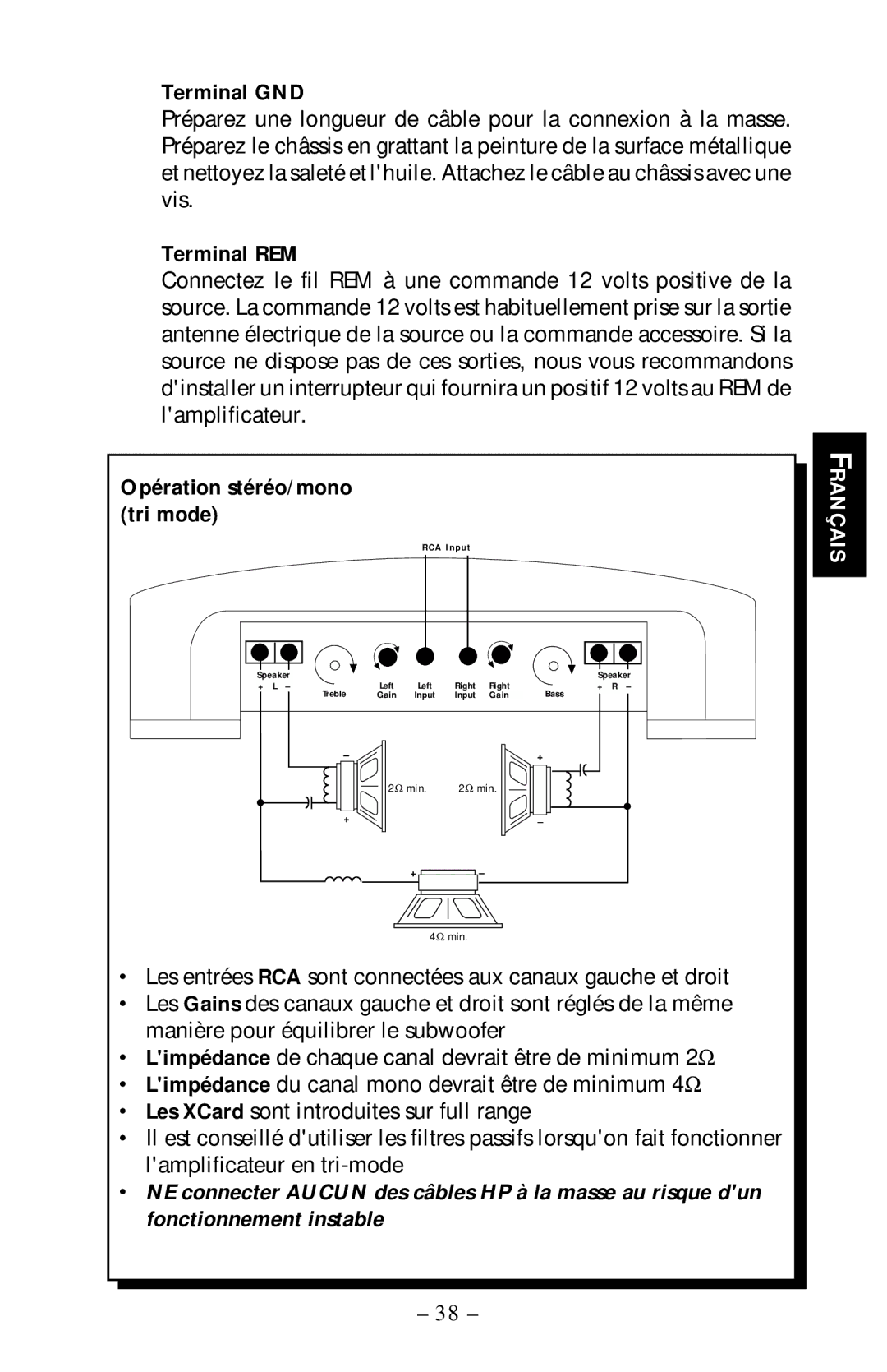 Rockford Fosgate 40X2 manual Opération stéréo/mono tri mode 