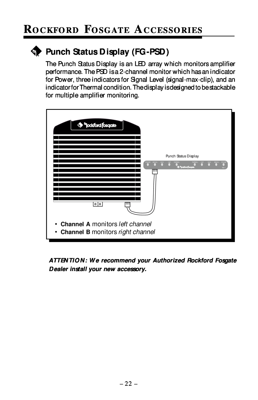 Rockford Fosgate 40X2 manual Punch Status Display FG-PSD, Ro C K F O R D Fo S G At E Ac C E S S O R I E S 
