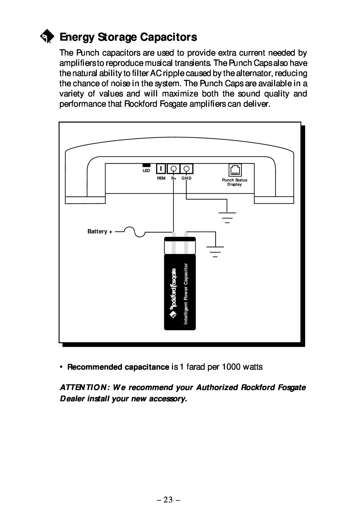 Rockford Fosgate 40X2 manual Energy Storage Capacitors 