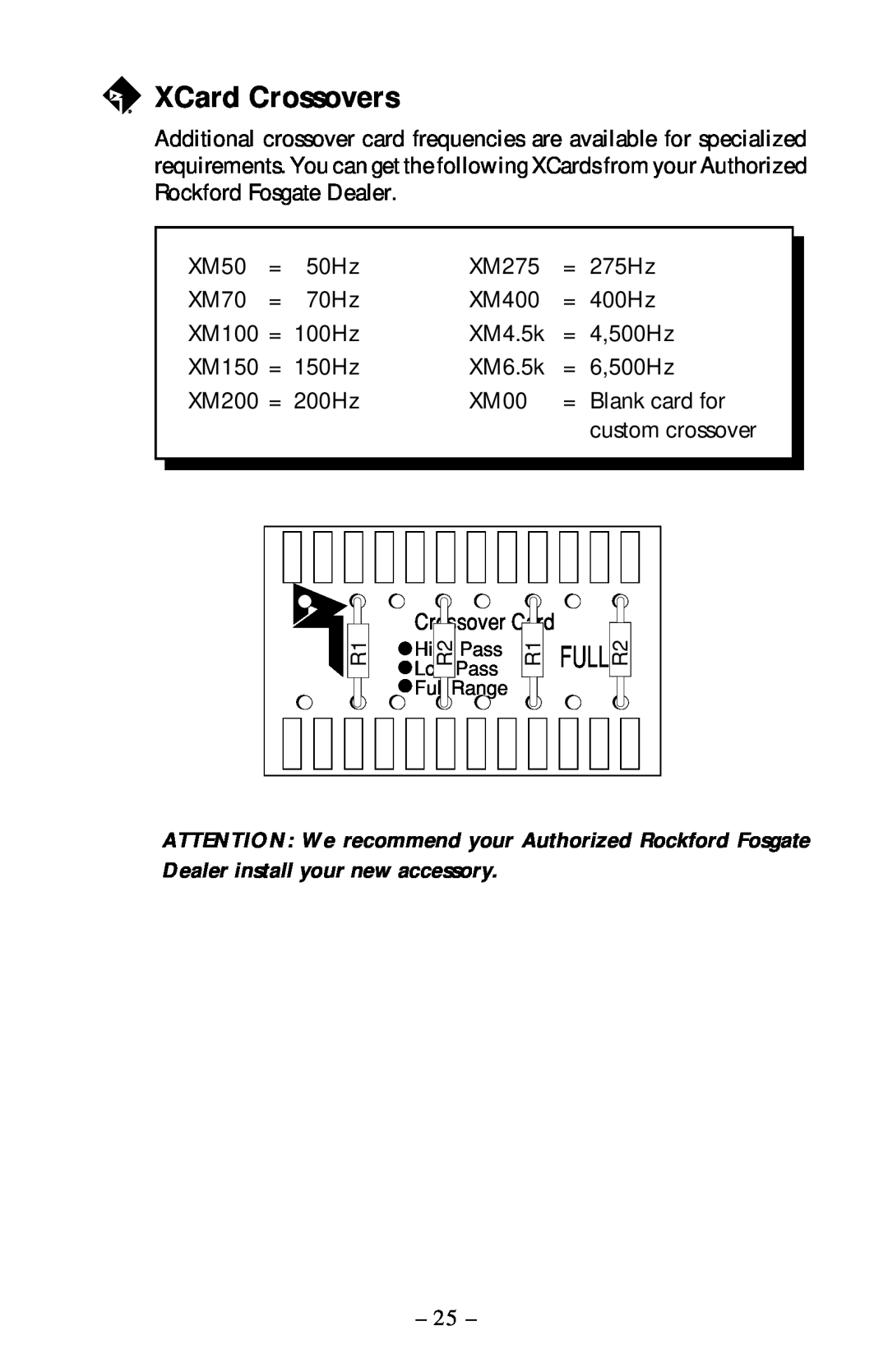 Rockford Fosgate 40X2 manual XCard Crossovers 