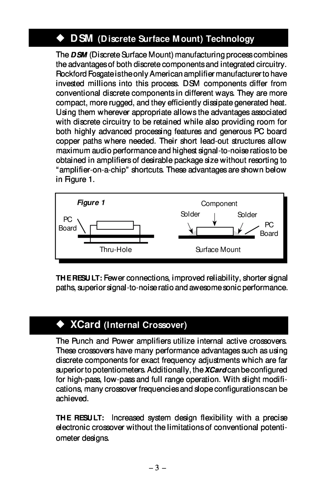 Rockford Fosgate 40X2 manual DSM Discrete Surface Mount Technology, XCard Internal Crossover 