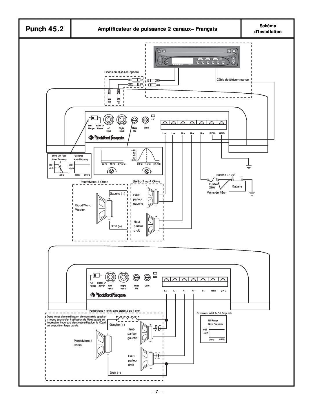 Rockford Fosgate 45.2 manual Amplificateur de puissance 2 canaux– Français, Punch, Schéma d’Installation 
