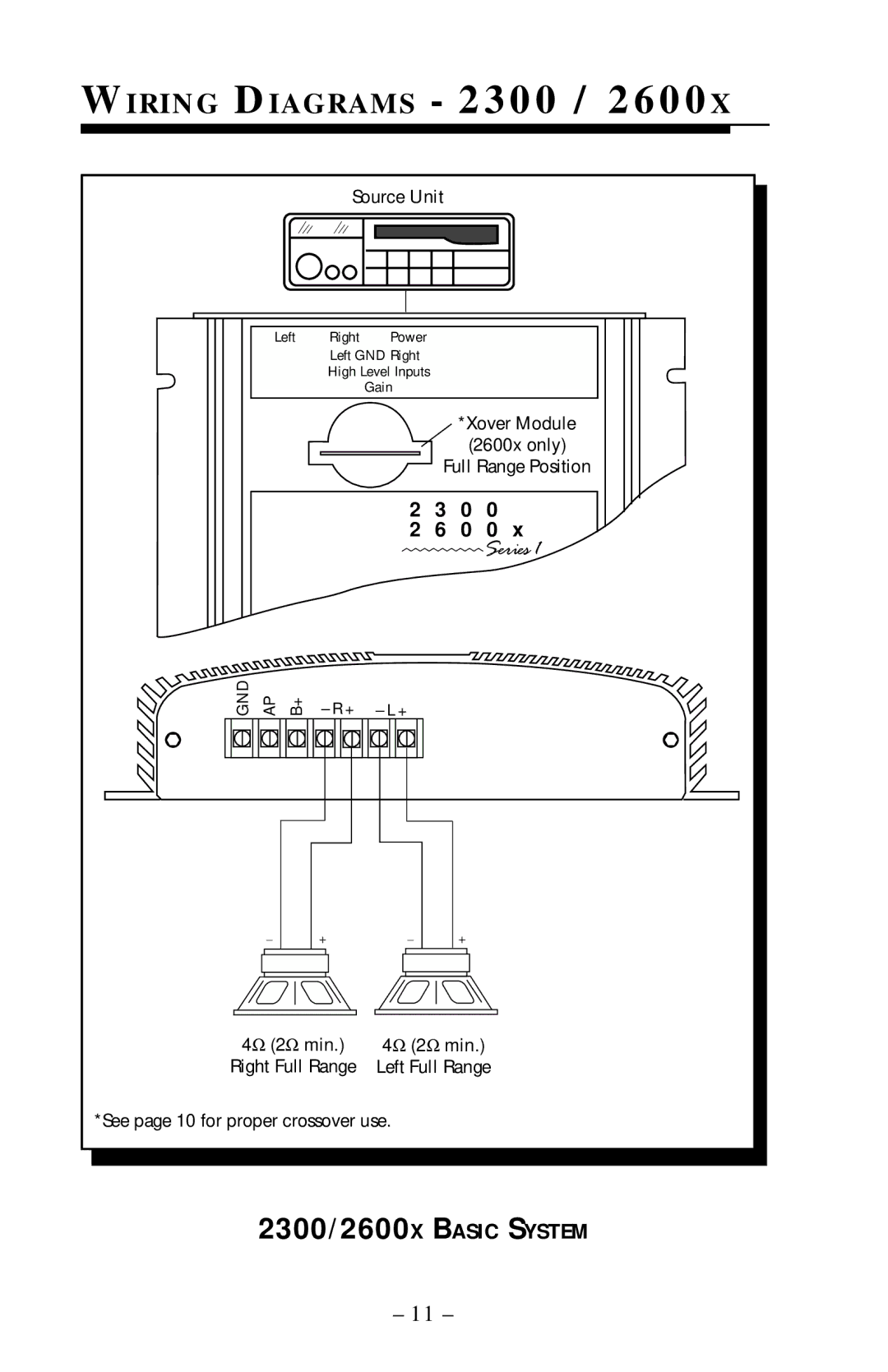 Rockford Fosgate 4600X owner manual Wiring Diagrams 2300, 2300/2600X Basic System 