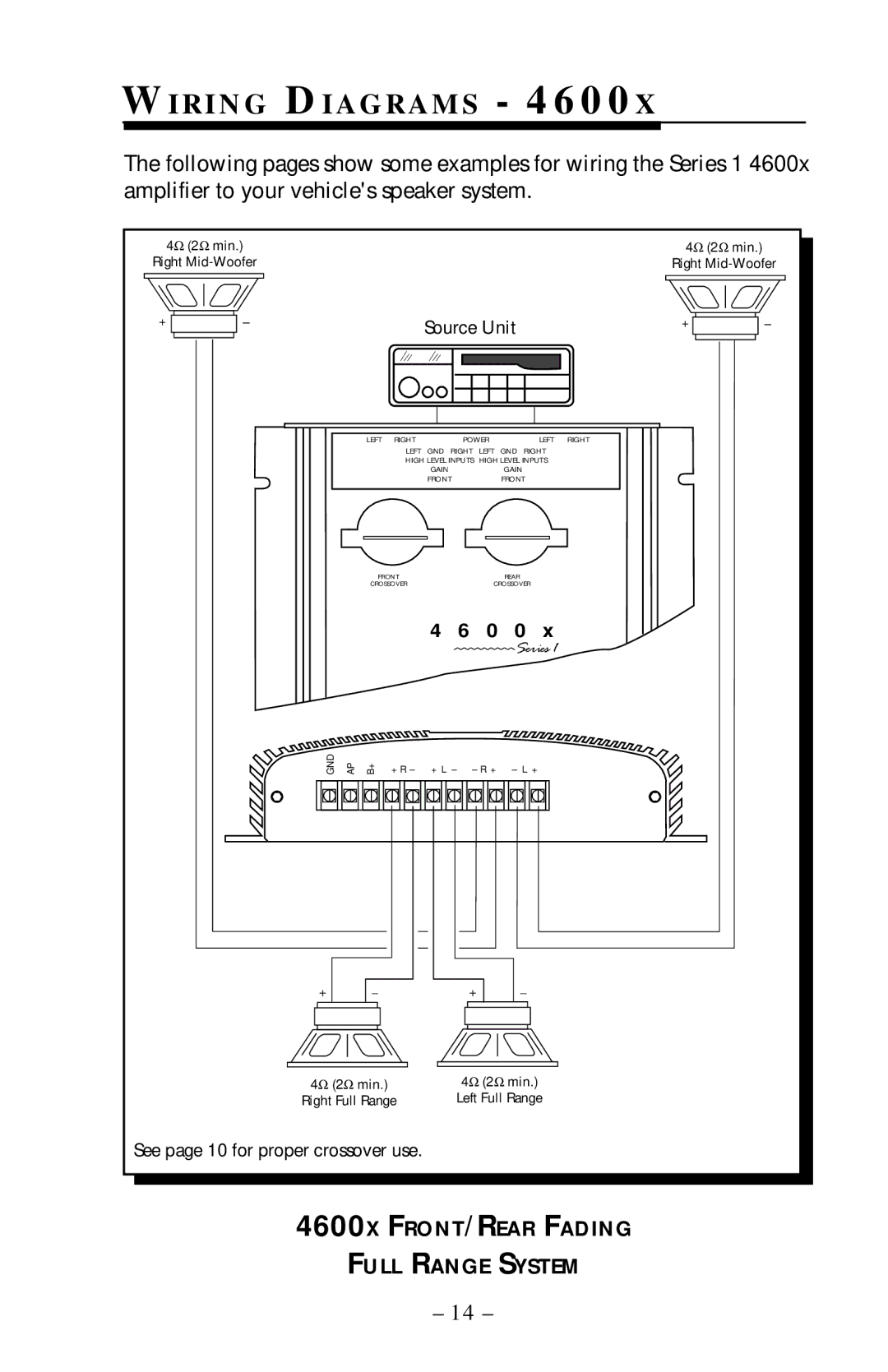 Rockford Fosgate 2300, 2600X owner manual WI R I N G DI a G R a M S, 4600X FRONT/REAR Fading Full Range System 