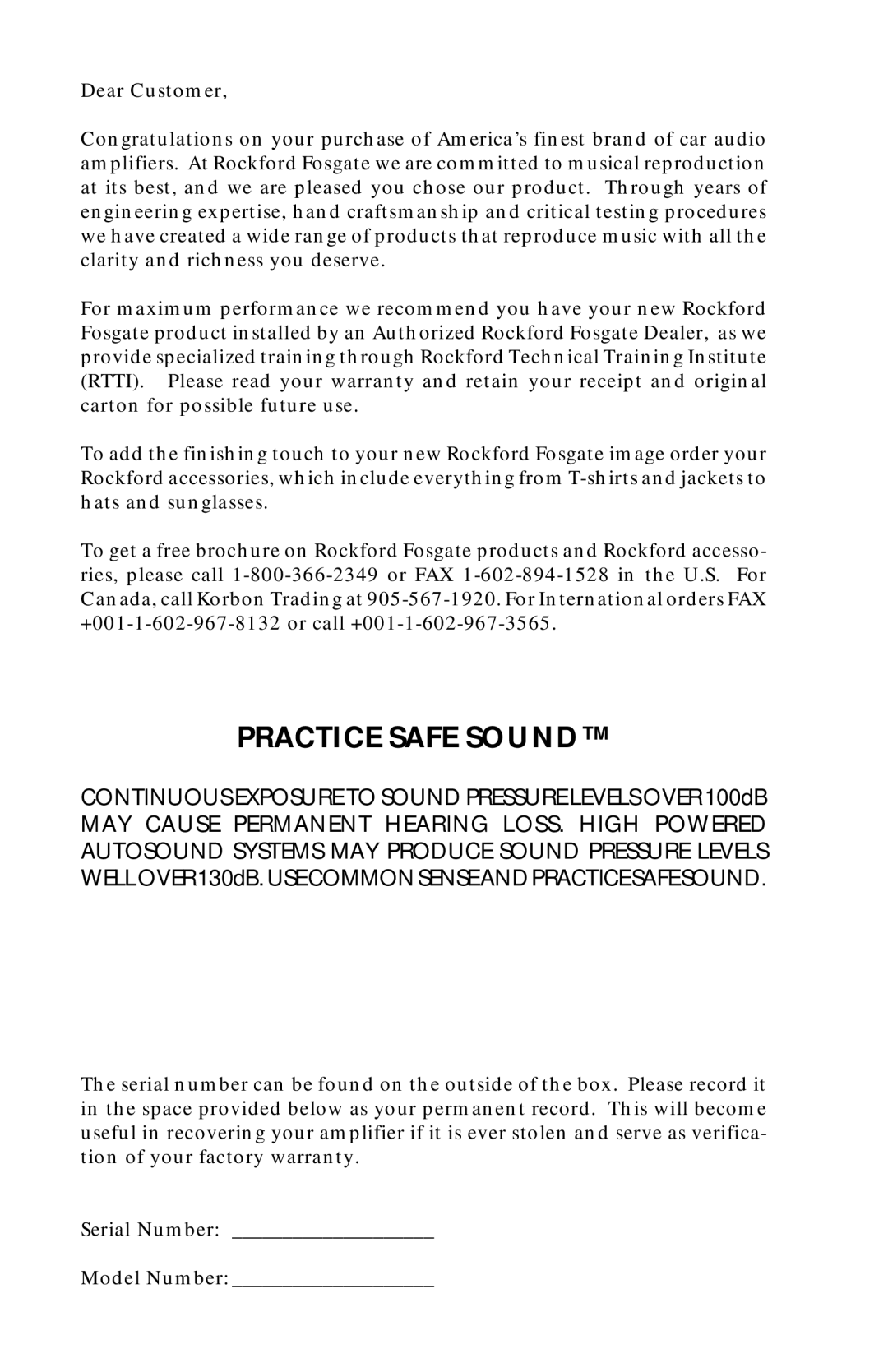 Rockford Fosgate 2300, 4600X, 2600X owner manual Practice Safe Sound 