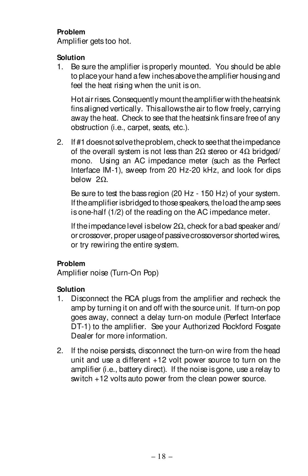 Rockford Fosgate 4600X, 2600X, 2300 owner manual Amplifier gets too hot 