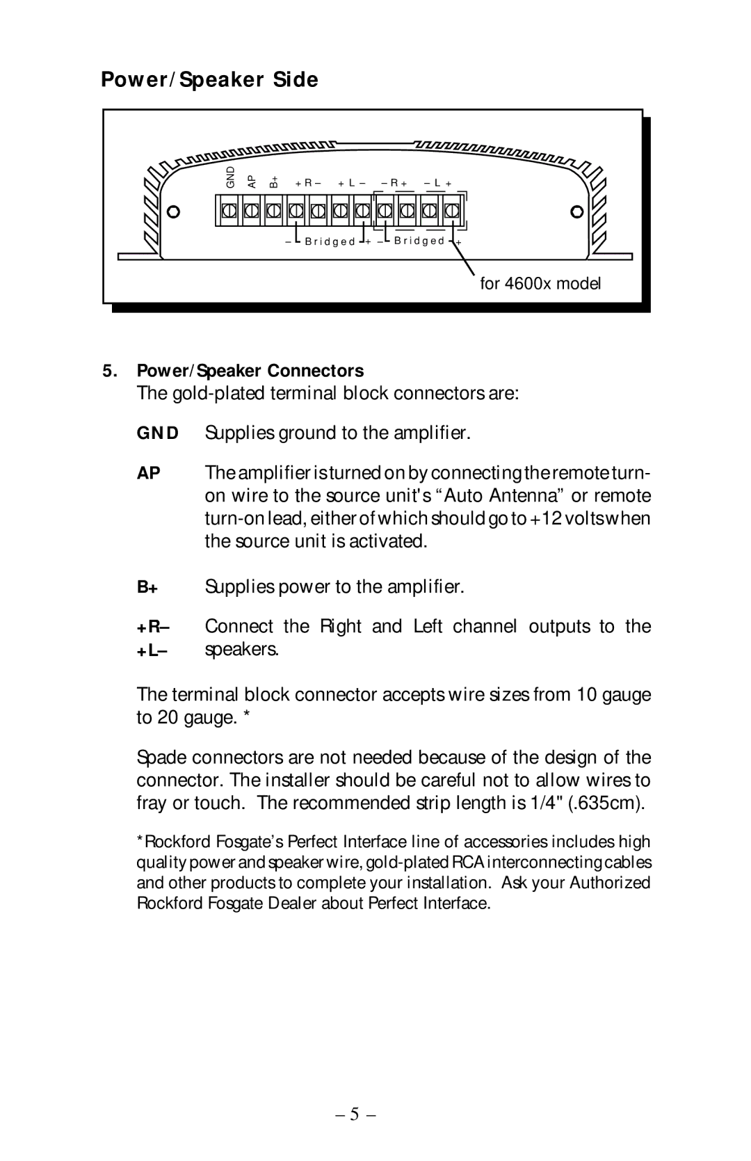 Rockford Fosgate 2300, 4600X, 2600X owner manual Power/Speaker Side, Power/Speaker Connectors 