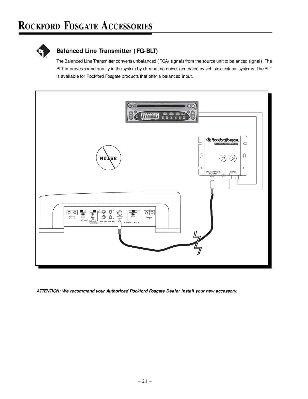 Rockford Fosgate 500.2 manual Rockford Fosgate Accessories, Balanced Line Transmitter FG-BLT 