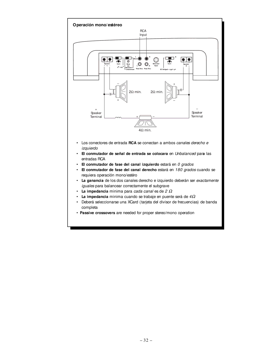 Rockford Fosgate 500.2 manual Operación mono/estéreo 