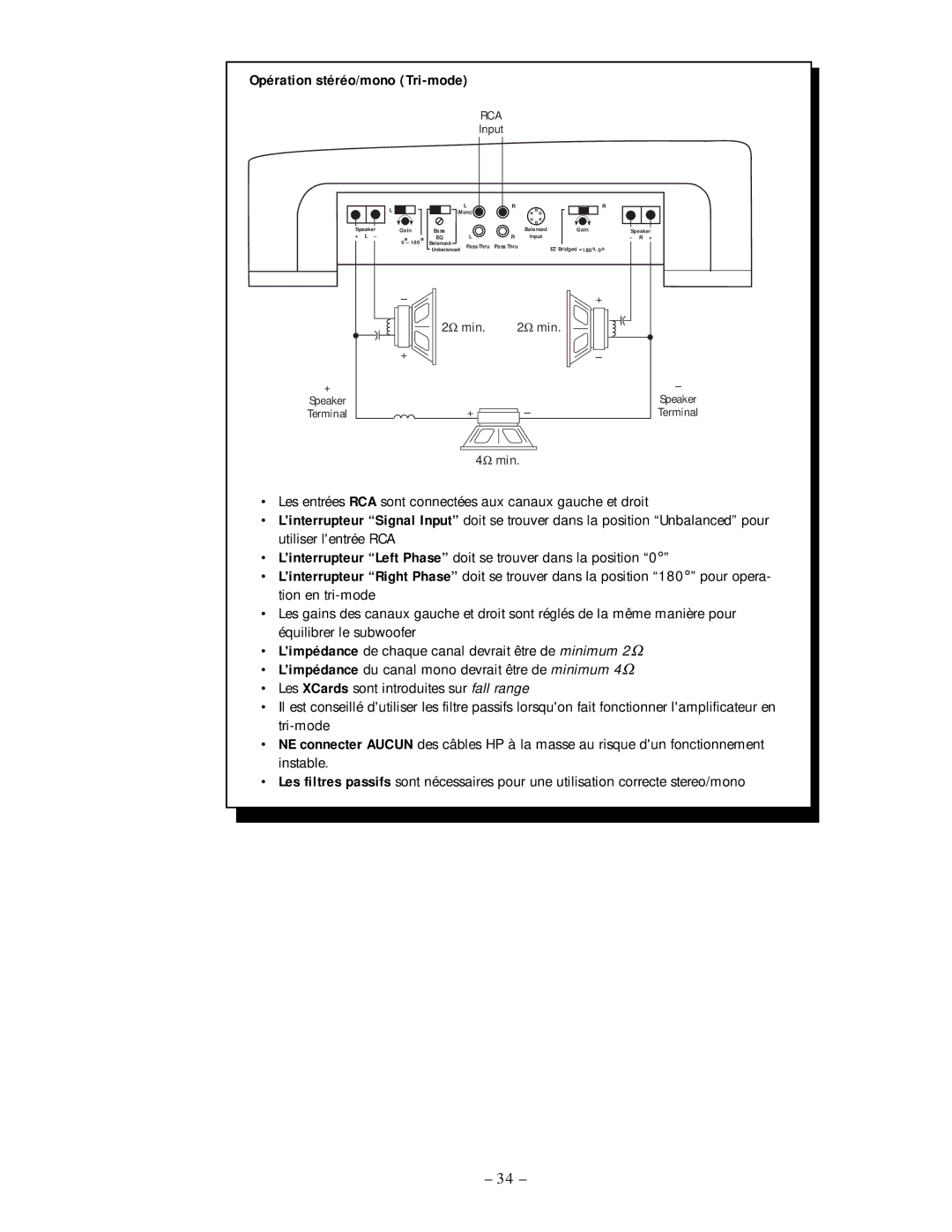 Rockford Fosgate 500.2 manual Opération stéréo/mono Tri-mode 