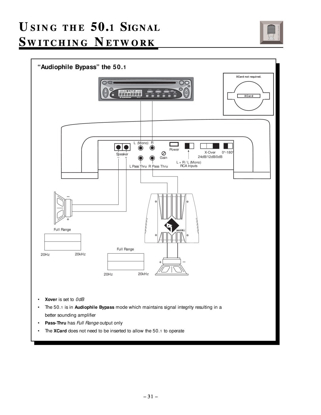 Rockford Fosgate 50.2 manual U S I N G T H E 50.1 SIGNAL, S W I T C H I N G N E T W O R K, “Audiophile Bypass” the 