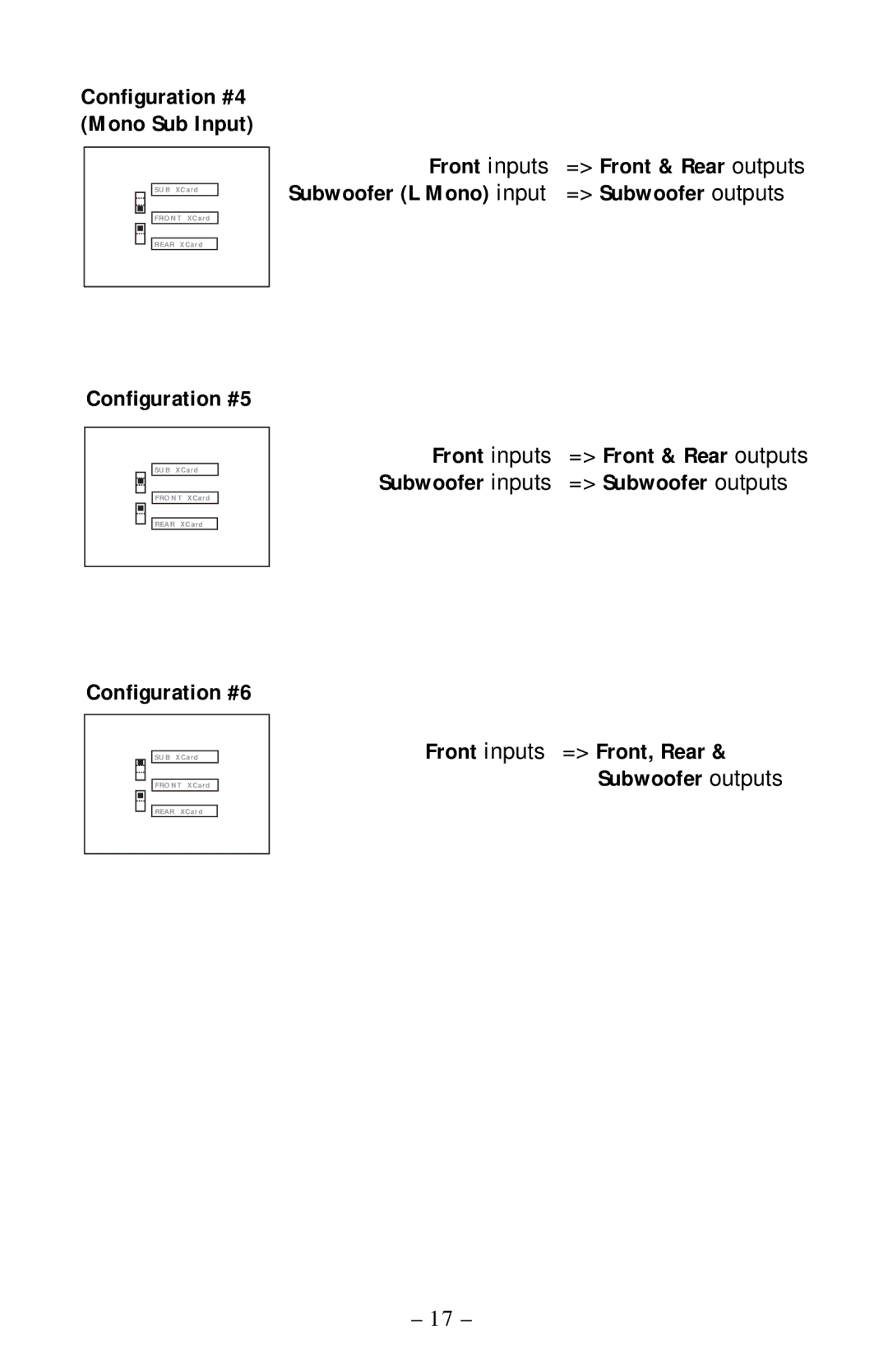 Rockford Fosgate 5.3x manual Configuration #5, Configuration #6, Front inputs = Front, Rear Subwoofer outputs 