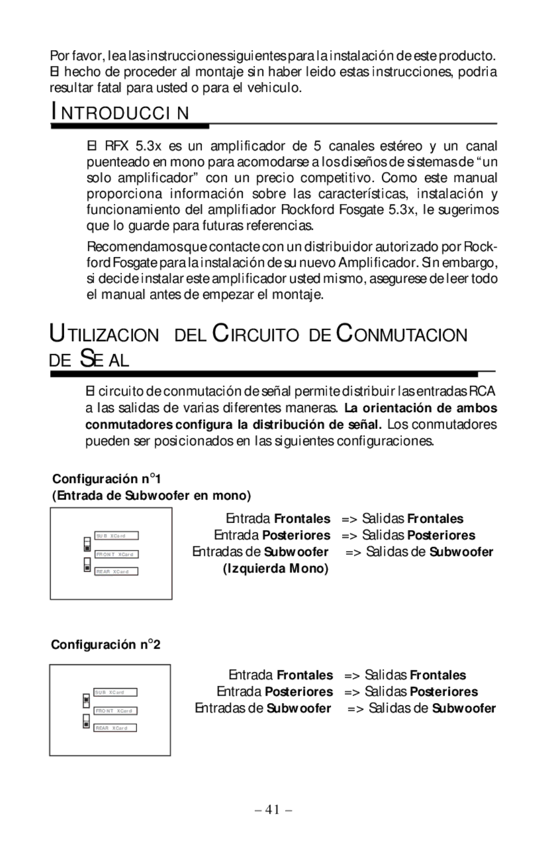 Rockford Fosgate 5.3x manual Introducción, Utilizacion DEL Circuito DE Conmutacion DE Señal 