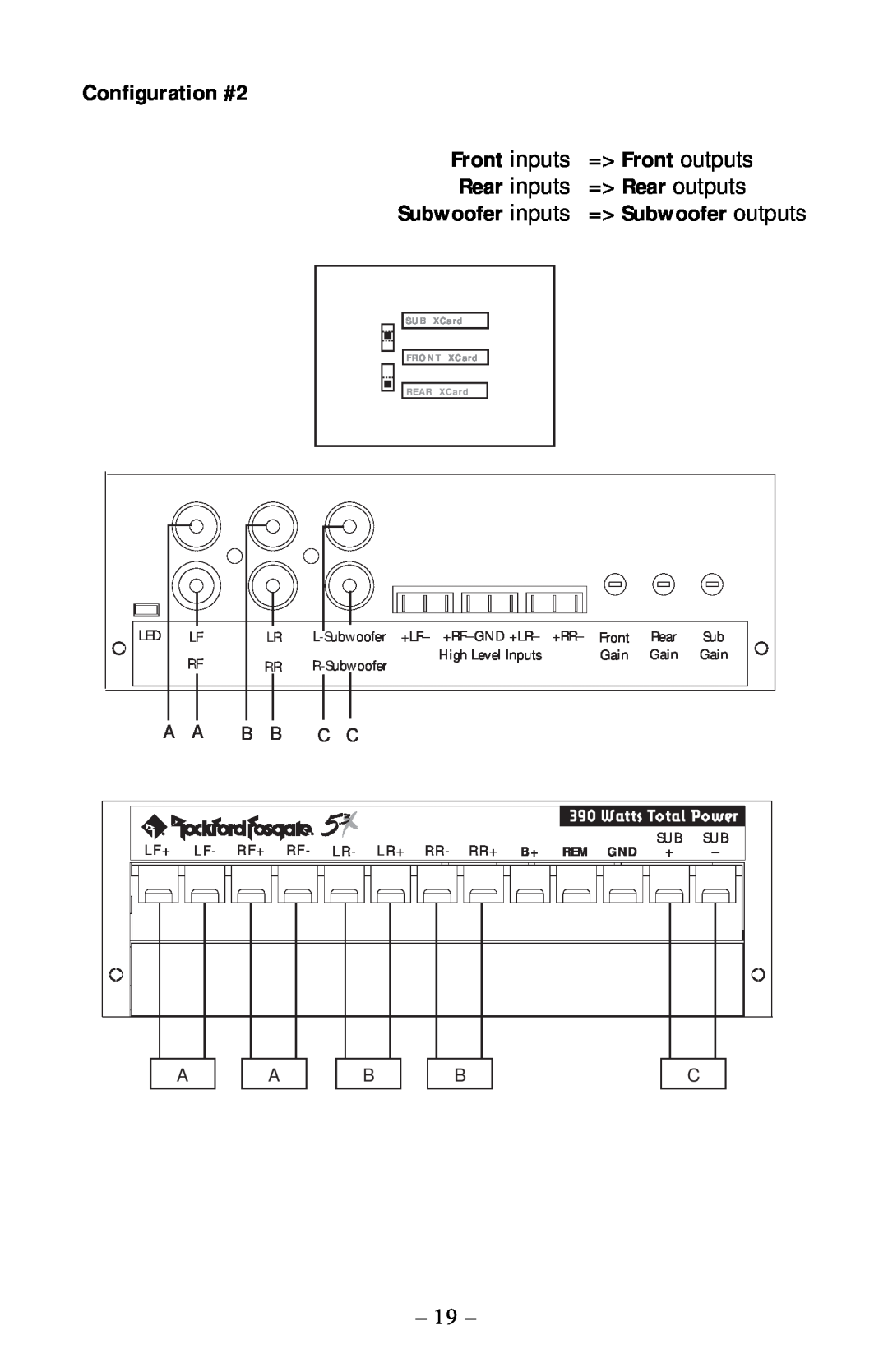 Rockford Fosgate 5.3x manual Configuration #2, Front inputs, Subwoofer inputs 