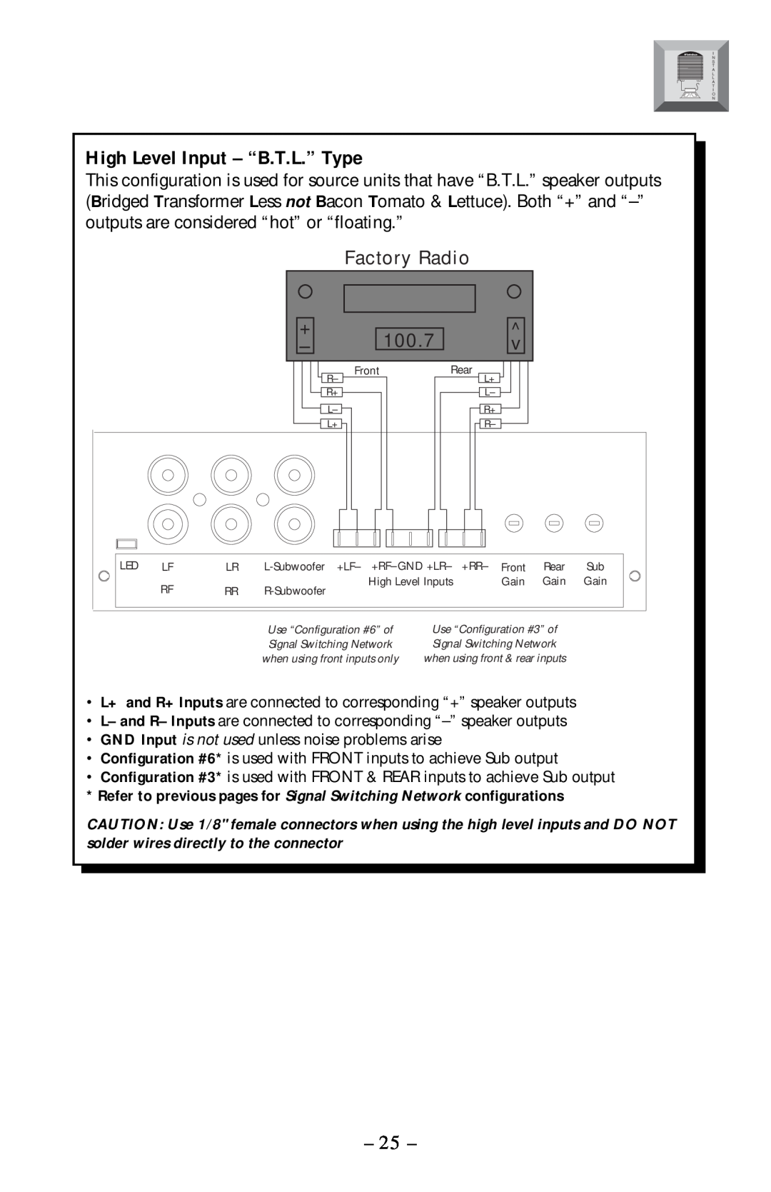 Rockford Fosgate 5.3x manual High Level Input - “B.T.L.” Type, Factory Radio, 100.7 