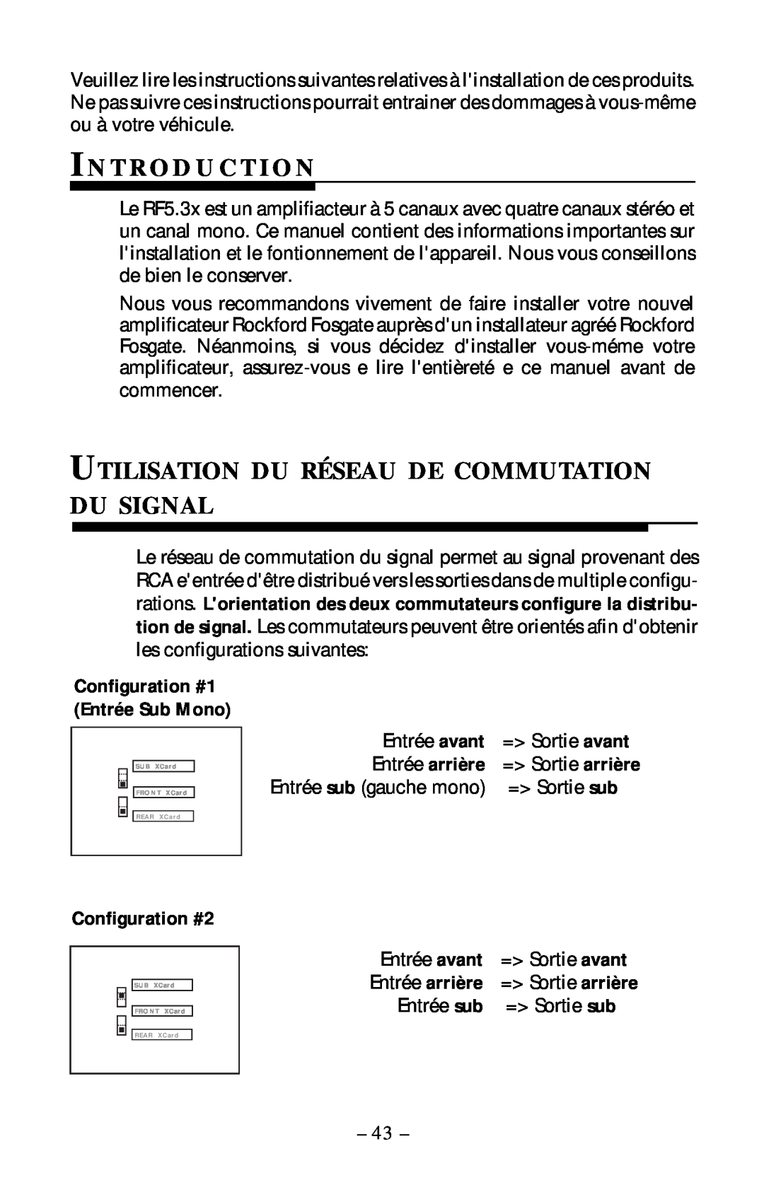 Rockford Fosgate 5.3x manual Utilisation Du Réseau De Commutation Du Signal, In T R O D U C T I O N, Configuration #2 