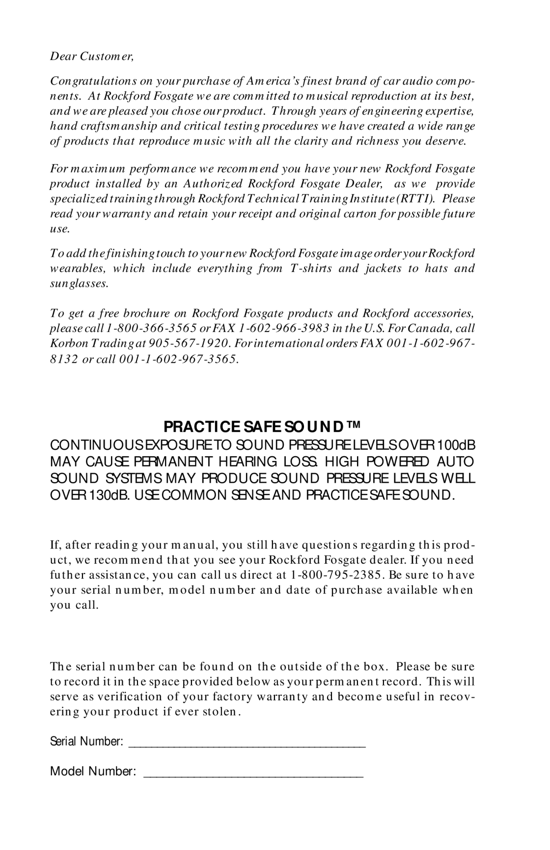 Rockford Fosgate 2X, 5X, 3X owner manual Practice Safe Sound 