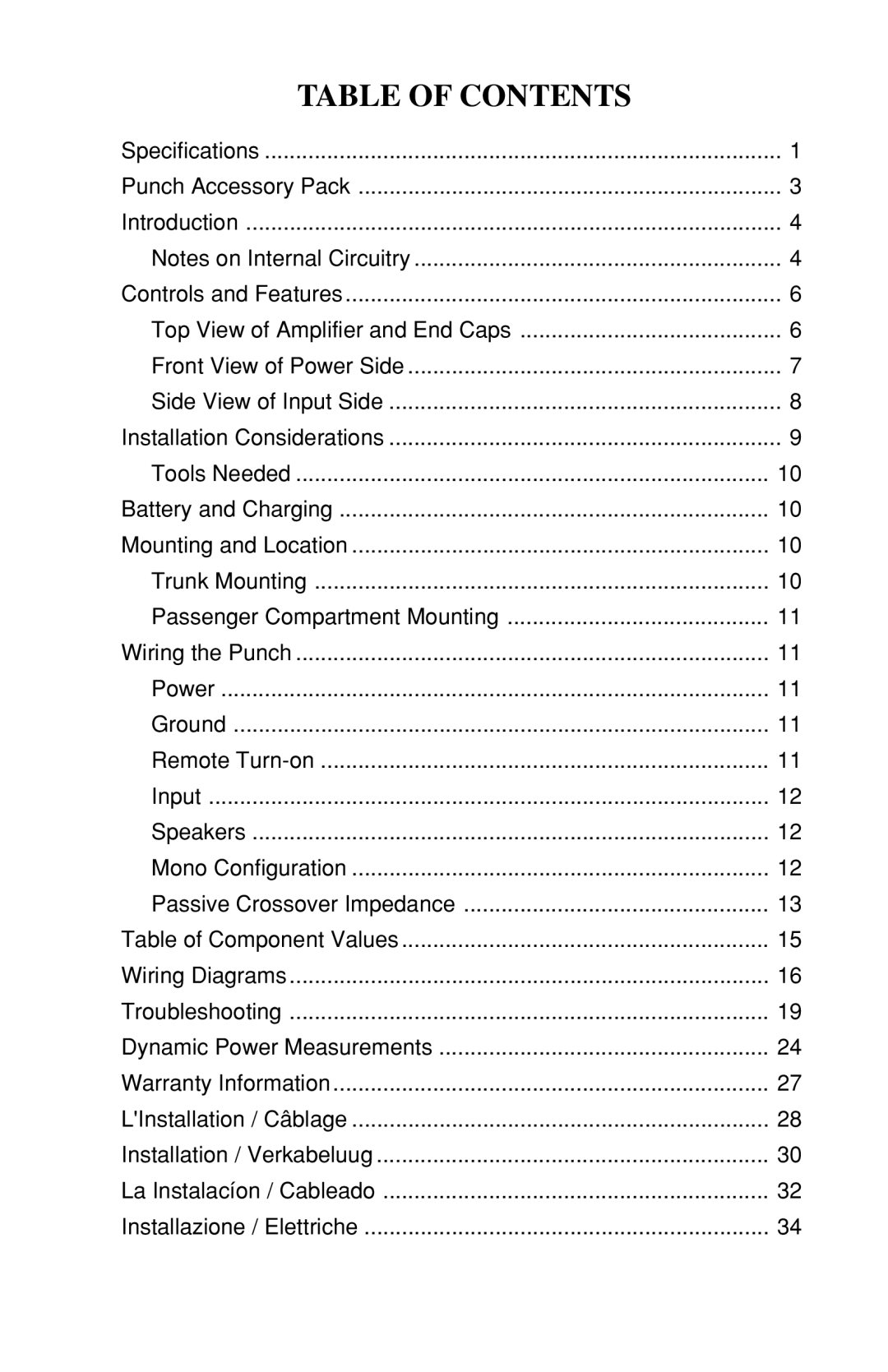 Rockford Fosgate 60X2, 200X2, 100X2 owner manual Table of Contents 