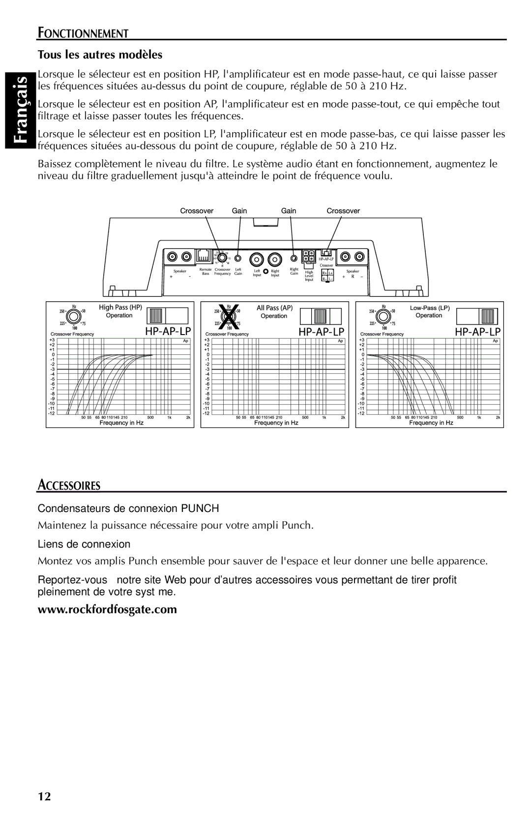 Rockford Fosgate 150S, 700S, 500S Fonctionnement, Tous les autres modèles, Accessoires, Condensateurs de connexion Punch 