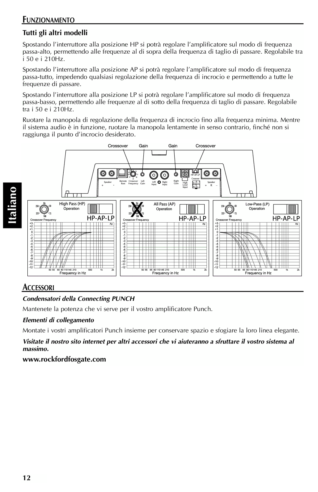 Rockford Fosgate 150S, 700S, 500S Funzionamento, Tutti gli altri modelli, Accessori, Condensatori della Connecting Punch 