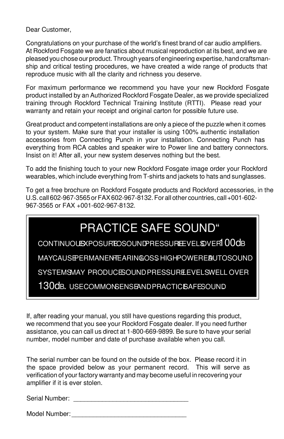 Rockford Fosgate 125.2, 75.2, 55.2, 225.2 manual Practice Safe Sound 