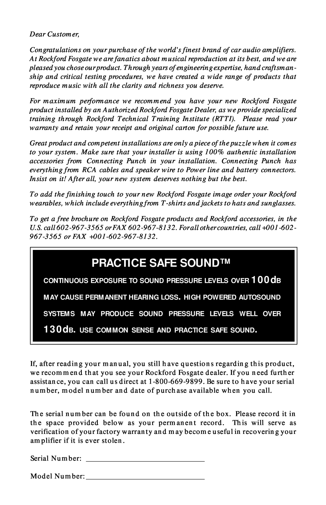 Rockford Fosgate 125.2, 75.2, 55.2, 225.2 manual Practice Safe Sound 