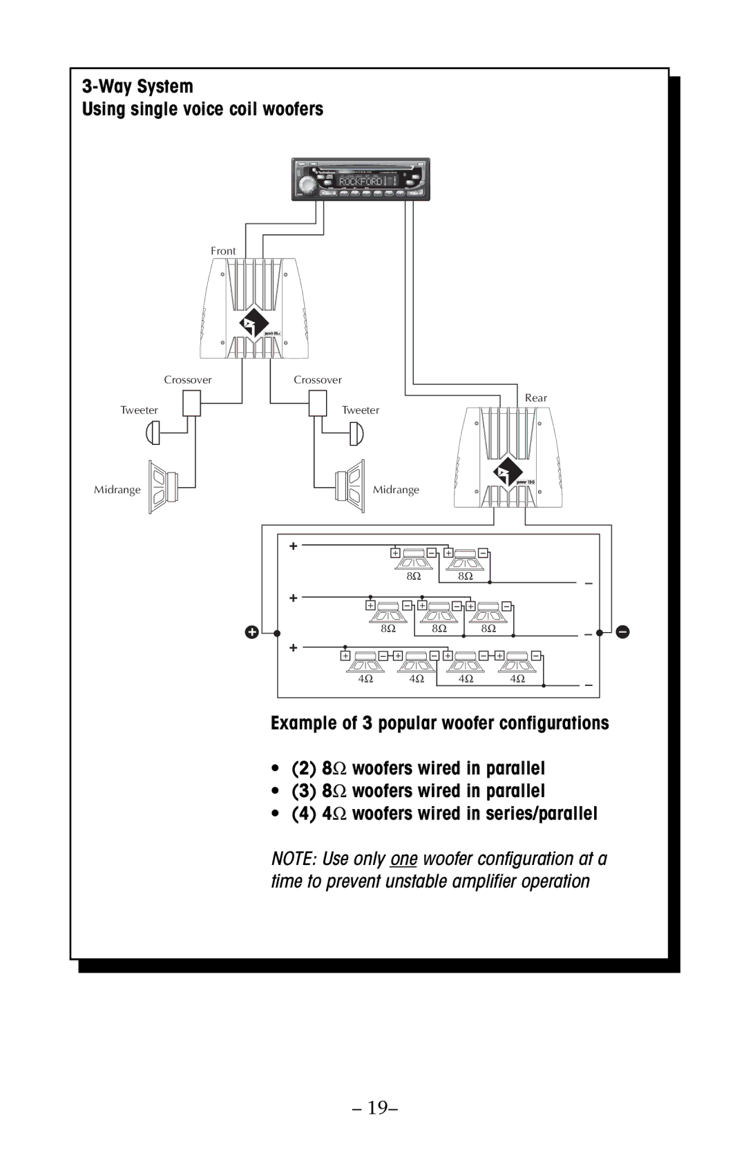 Rockford Fosgate 150, 800, 100, 500, 250 manual Way System Using single voice coil woofers 