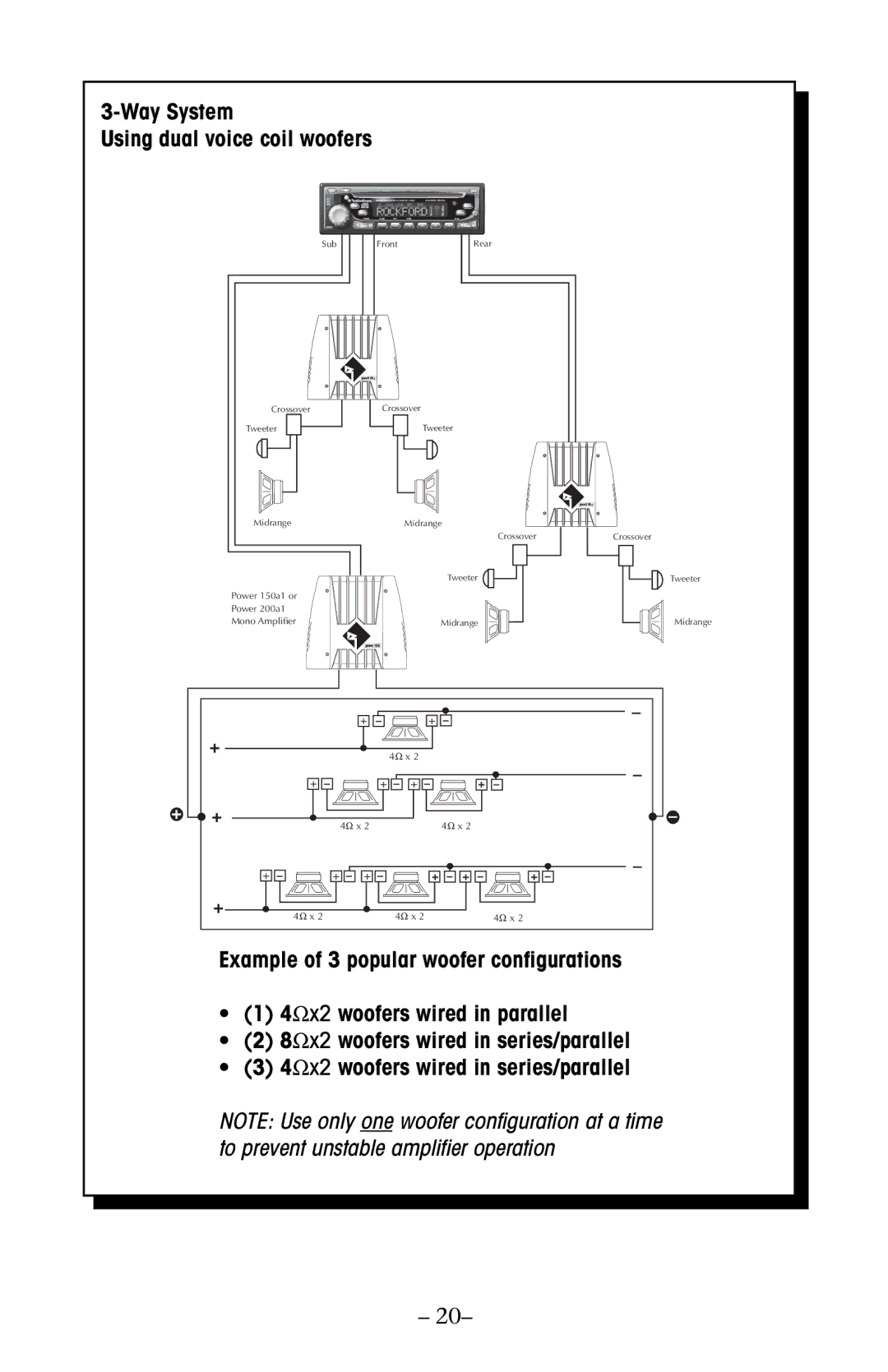 Rockford Fosgate 800, 100, 500, 250, 150 manual Way System Using dual voice coil woofers 