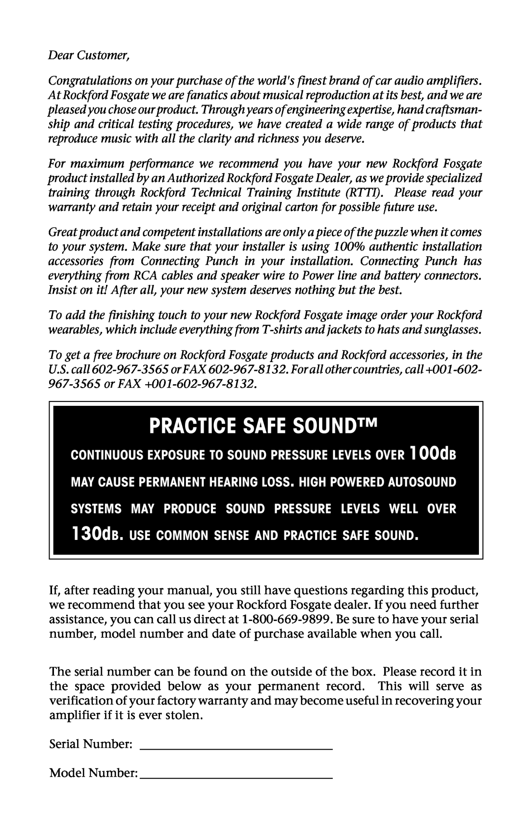 Rockford Fosgate 150, 800, 100, 500, 250 manual Practice Safe Sound 