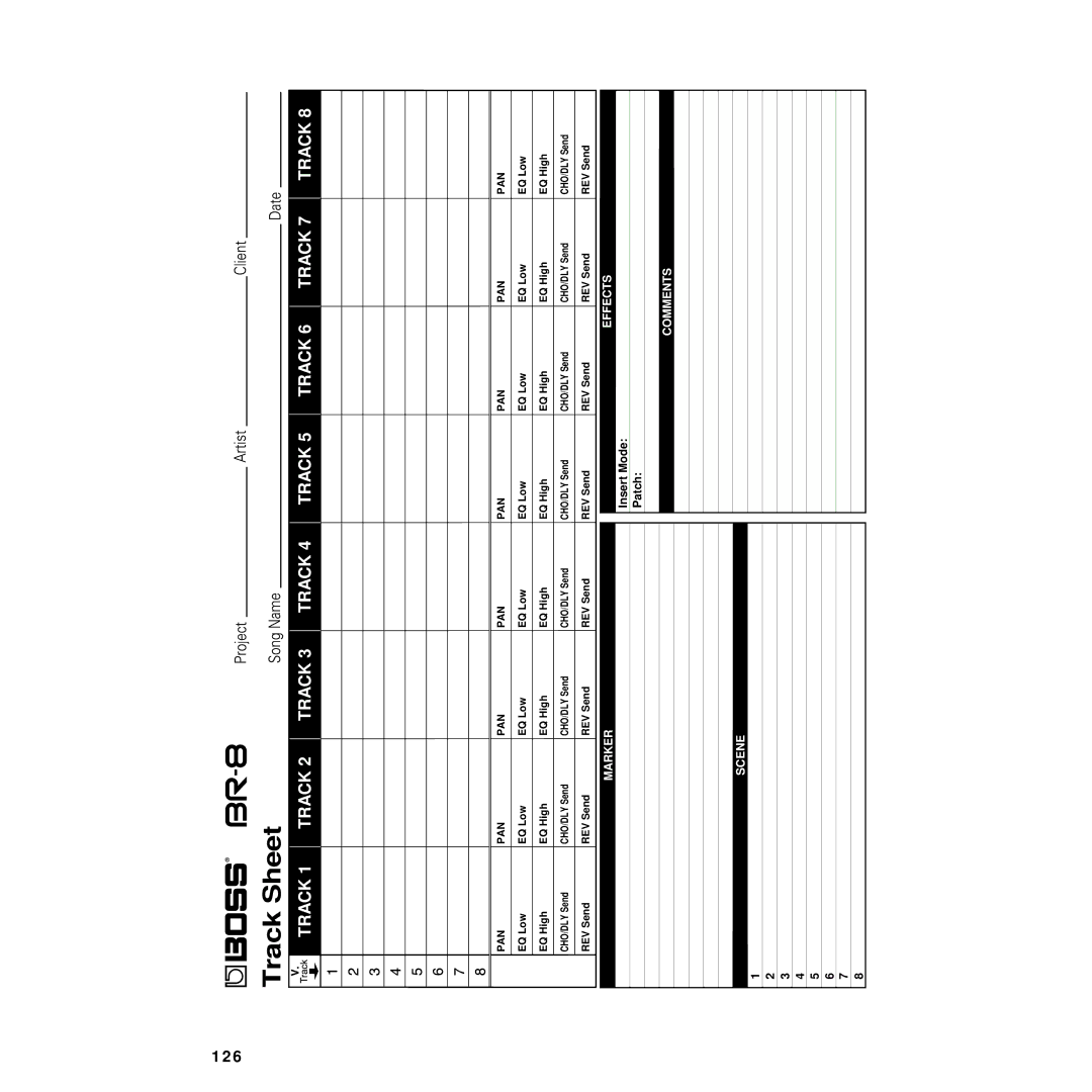 Rockford Fosgate BR-8 owner manual Track Sheet 