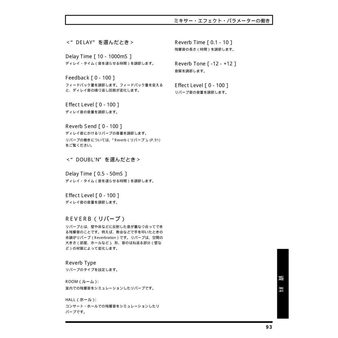 Rockford Fosgate BR-8 owner manual Reverb（リバーブ）, ＜Delayを選んだとき＞ 